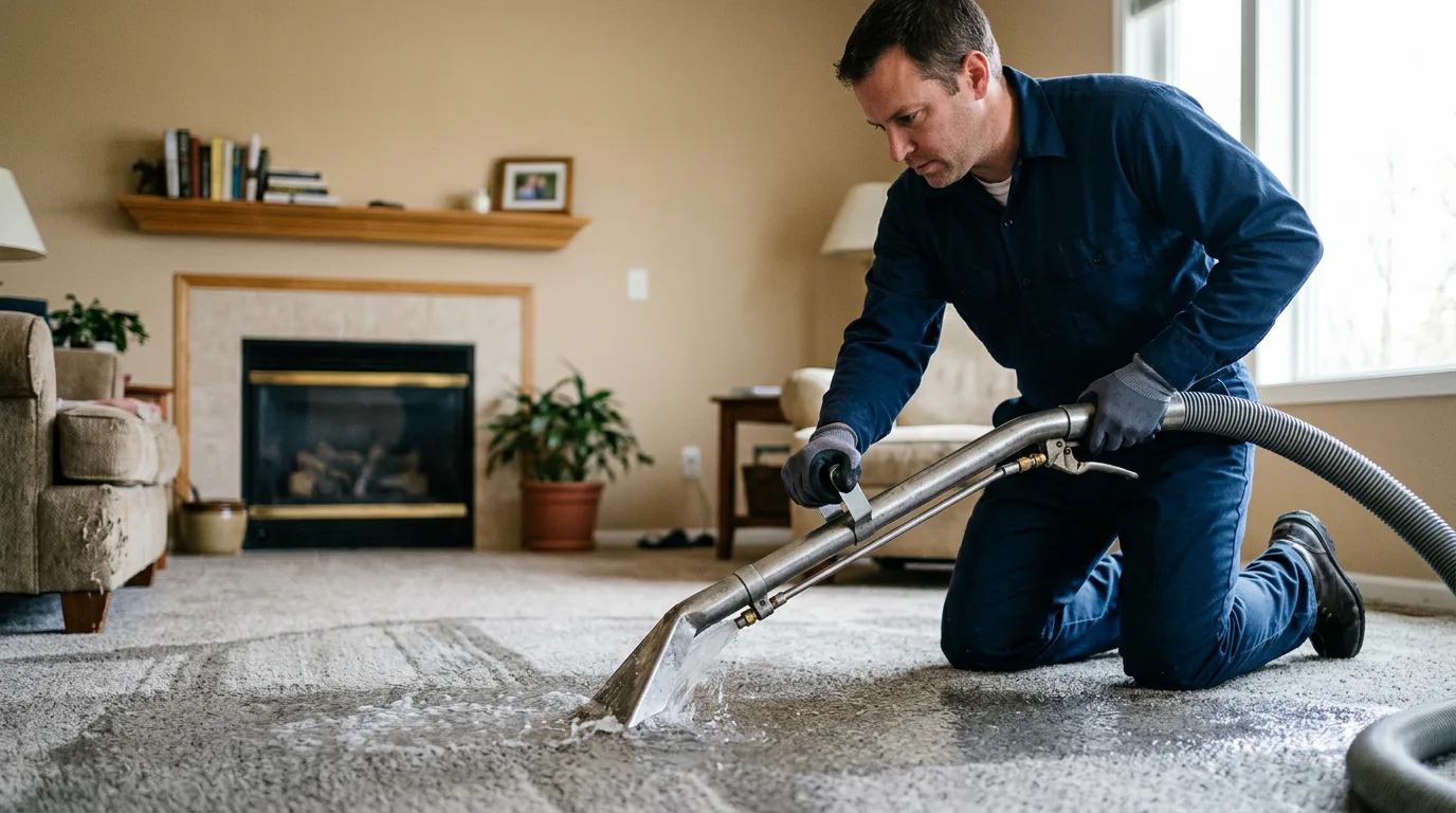Water damage restoration technician working near Wasco, IL